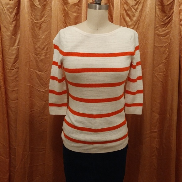 LOFT White & Orange Striped Sweater XS - Picture 1 of 8